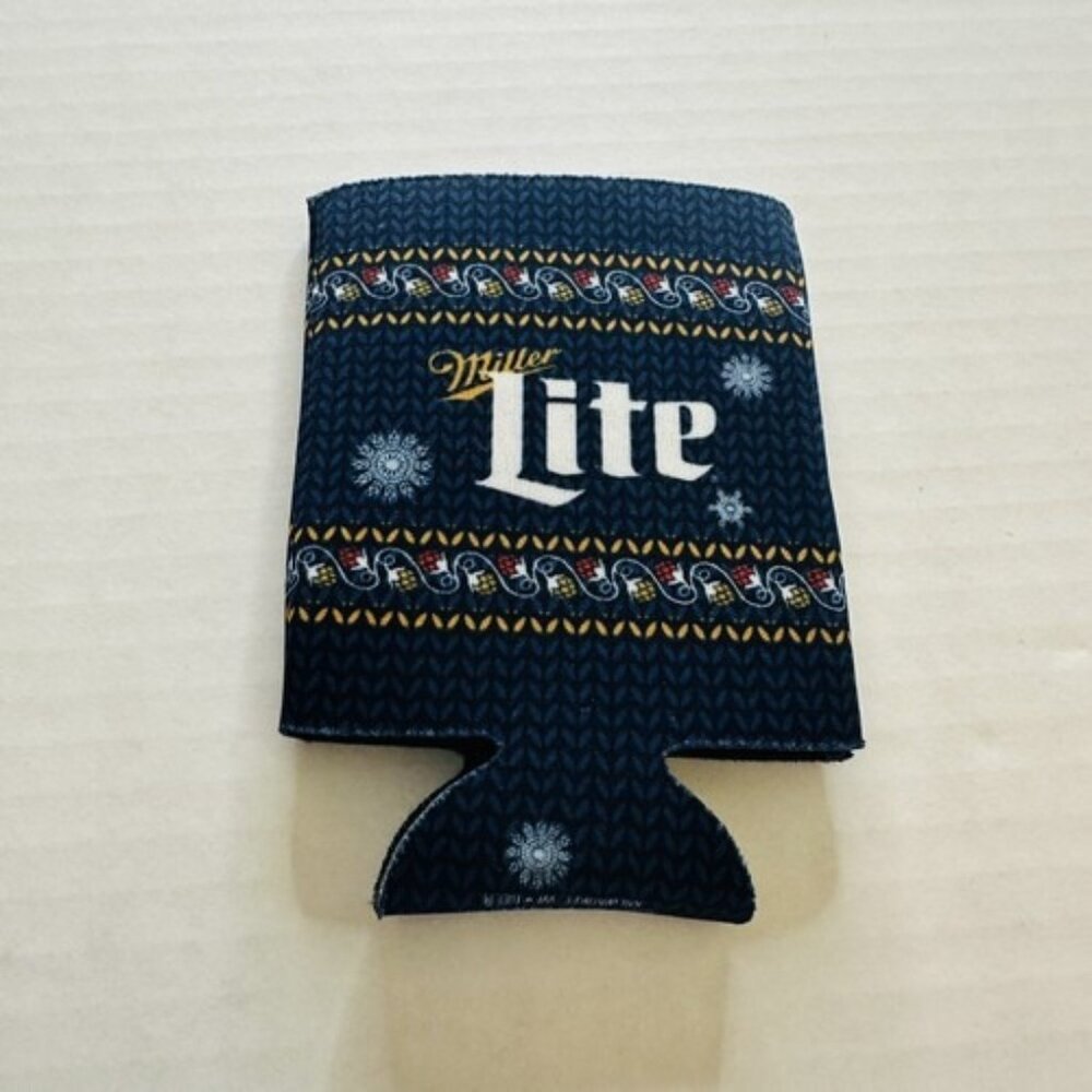 ‘Tis Miller Time Holiday Can Coozie Koozie Neoprene Snowflakes Blue Regular 12oz